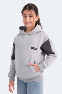 Slazenger - Slazenger LAYNE Unisex Çocuk Kapüşonlu Cepli Gri / Siyah Sweatshırt