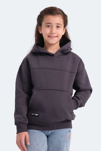 Slazenger - Slazenger LENE Unisex Çocuk Kapüşonlu Cepli Koyu Gri Sweatshırt