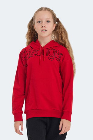 Slazenger LETTO Unisex Çocuk Kapüşonlu Cepli Kırmızı Sweatshırt 