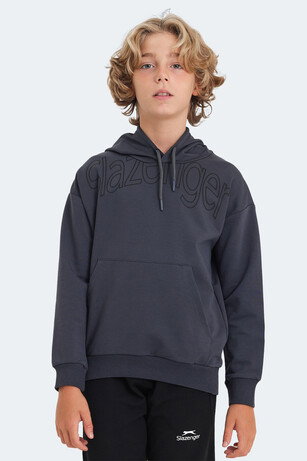 Slazenger LETTO Unisex Çocuk Kapüşonlu Cepli Koyu Gri Sweatshırt 