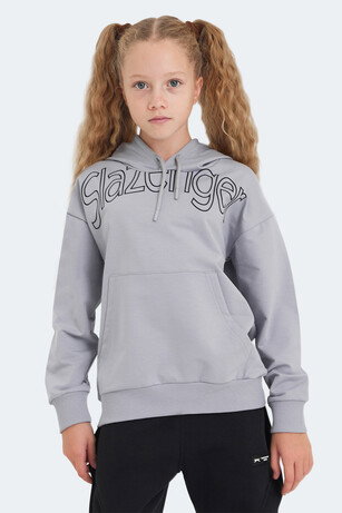 Slazenger LETTO Unisex Çocuk Kapüşonlu Cepli Taş Gri Sweatshırt 