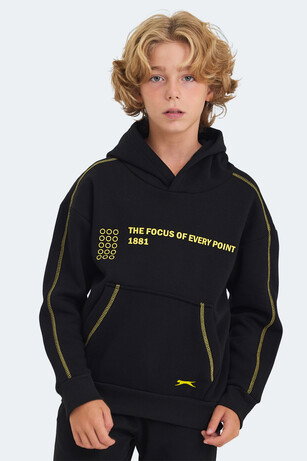Slazenger LEVON Unisex Çocuk Kapüşonlu Cepli Siyah Sweatshırt