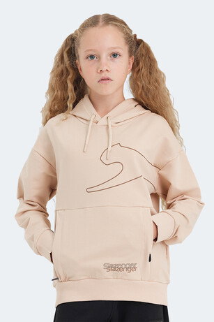 Slazenger LINK Unisex Çocuk Kapüşonlu Cepli Camel Sweatshırt