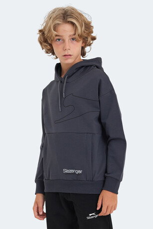 Slazenger LINK Unisex Çocuk Kapüşonlu Cepli Koyu Gri Sweatshırt