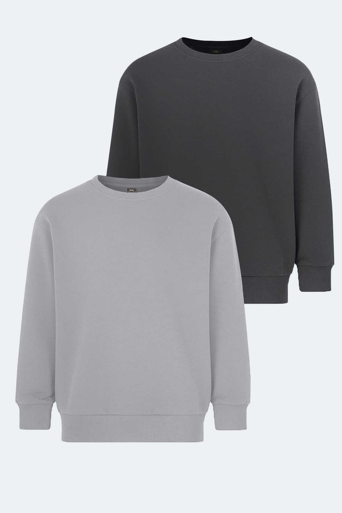 Slazenger - Slazenger LOGAN 2 li set Erkek Çocuk Taş Gri - Koyu Gri Sweatshırt