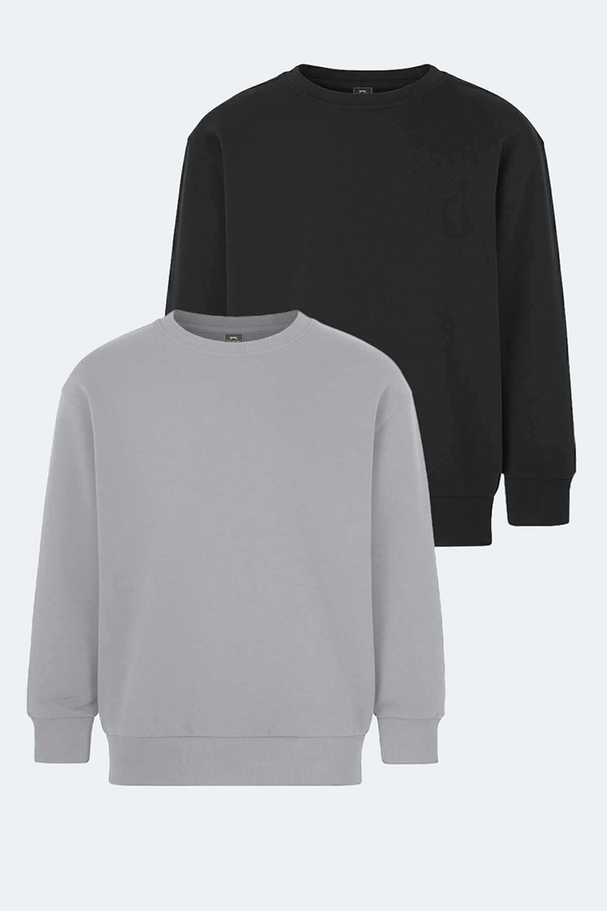 Slazenger - Slazenger LOGAN 2 li set Unisex Çocuk Siyah -Taş Gri Sweatshirt