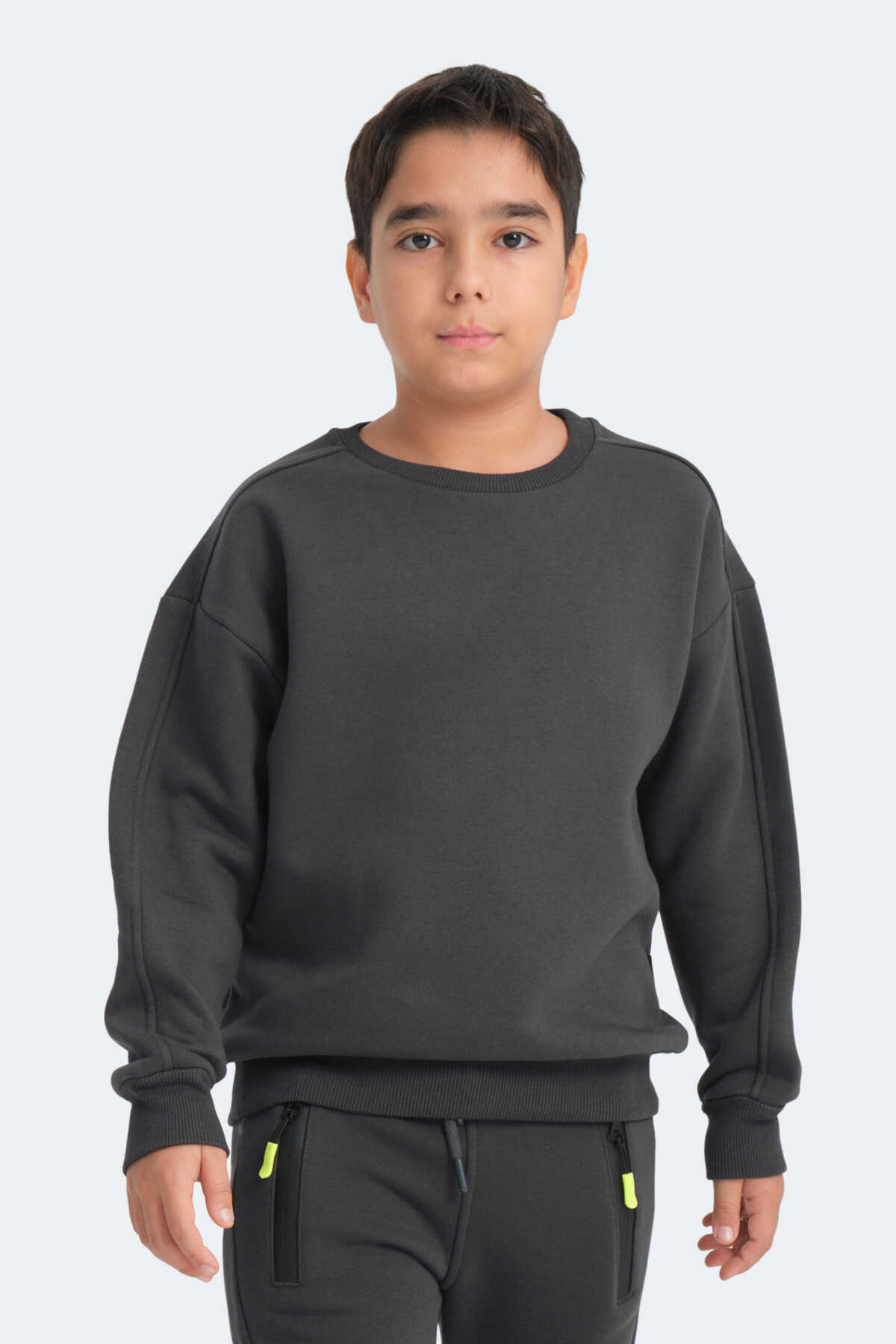 Slazenger - Slazenger LOGAN Unisex Çocuk Sweatshirt Koyu Gri