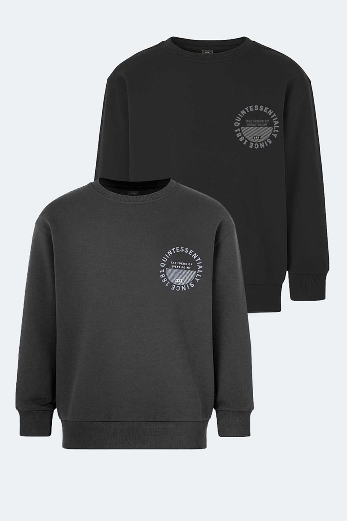 Slazenger - Slazenger LONE 2 li Set Unisex Çocuk Siyah - Koyu Gri Sweatshırt