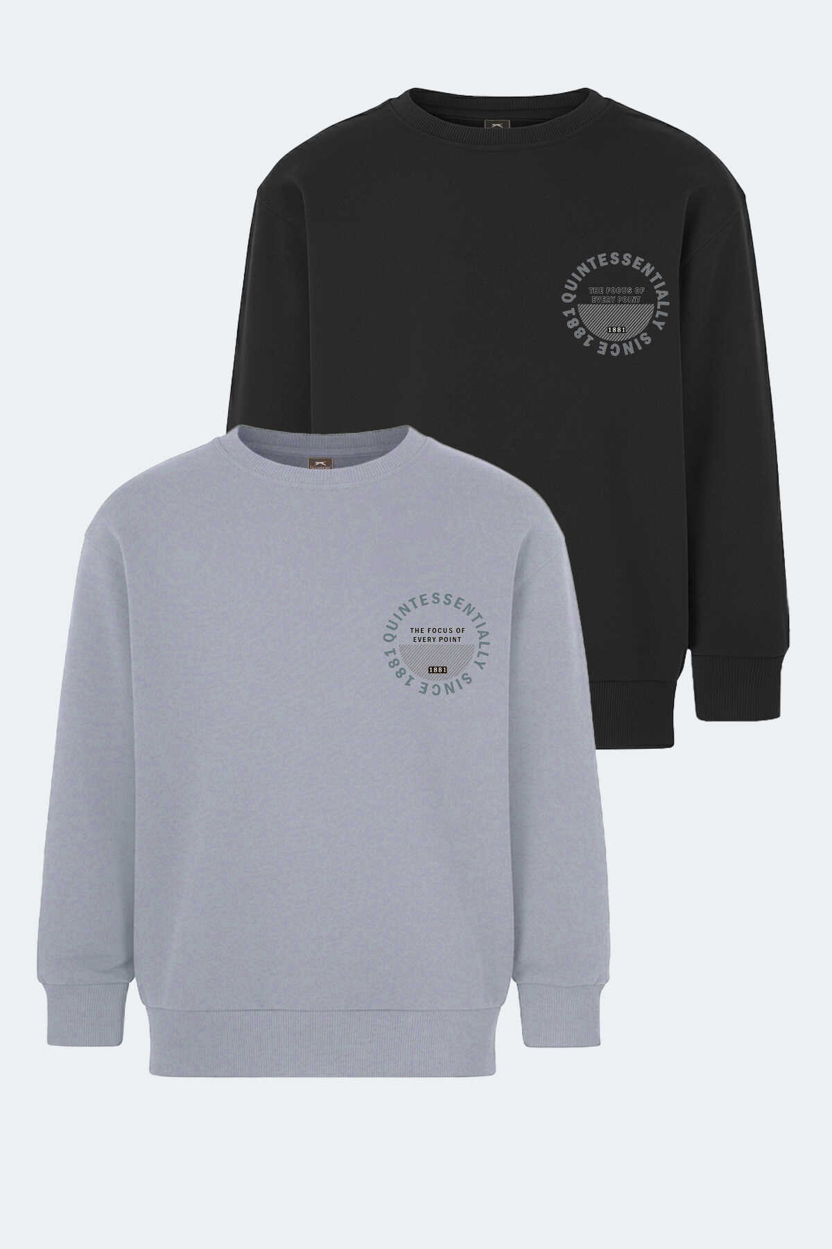 Slazenger - Slazenger LONE 2 li Set Unisex Çocuk Siyah -Taş Gri Sweatshırt