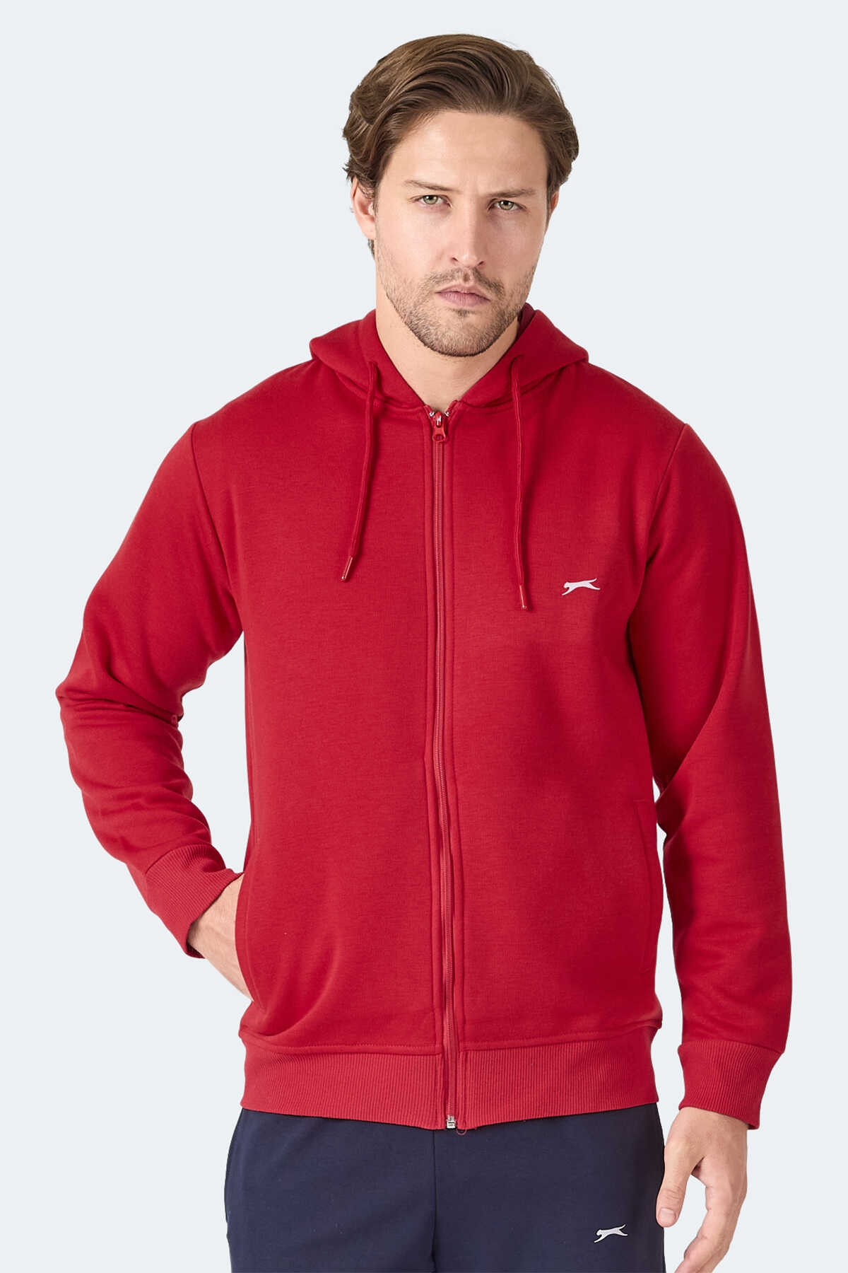 Slazenger - Slazenger MAJESTIC I Erkek Fermuarlı Kapüşonlu Cepli Kırmızı Sweatshirt