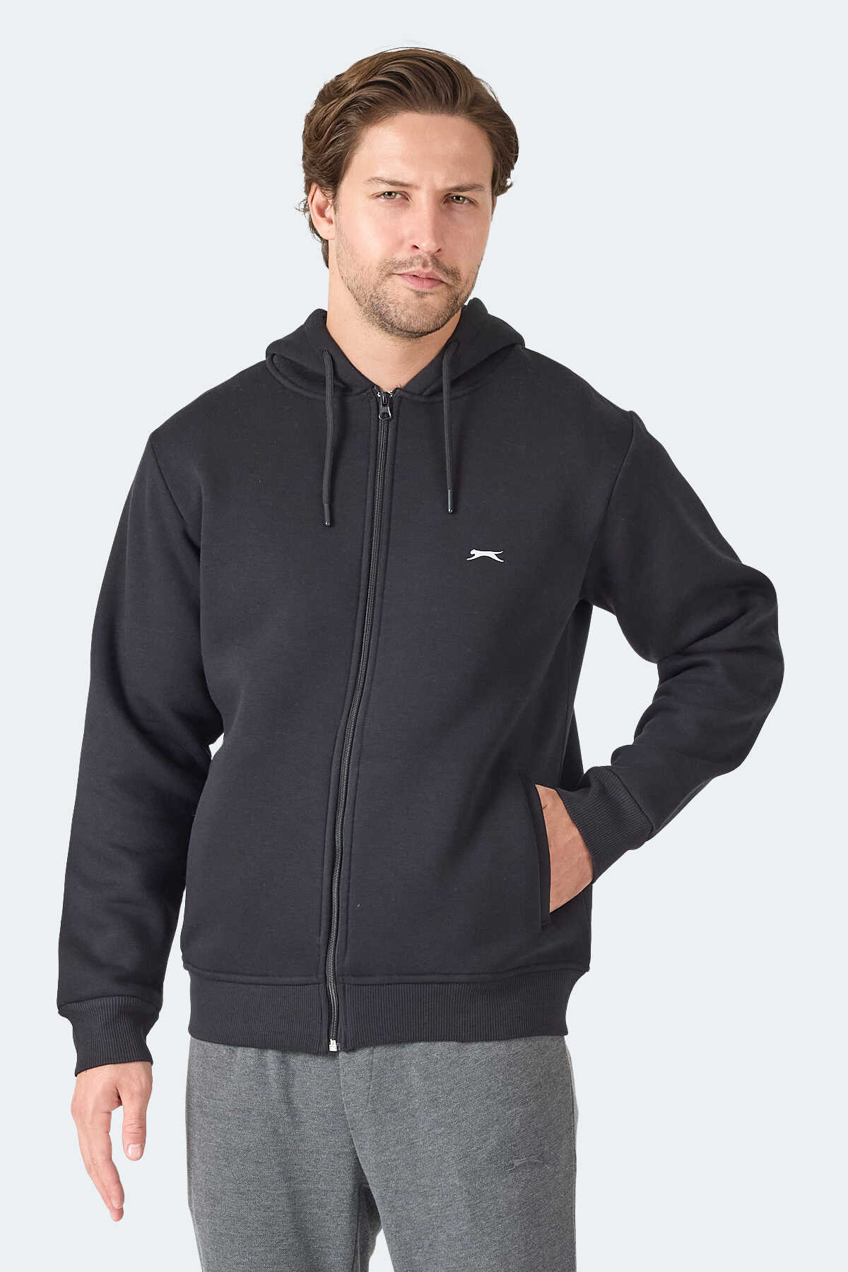 Slazenger - Slazenger MAJESTIC I Erkek Fermuarlı Kapüşonlu Cepli Siyah Sweatshirt