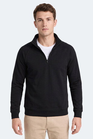 Slazenger MALIKA Erkek Dik Yaka Fermuarlı Siyah Sweatshırt