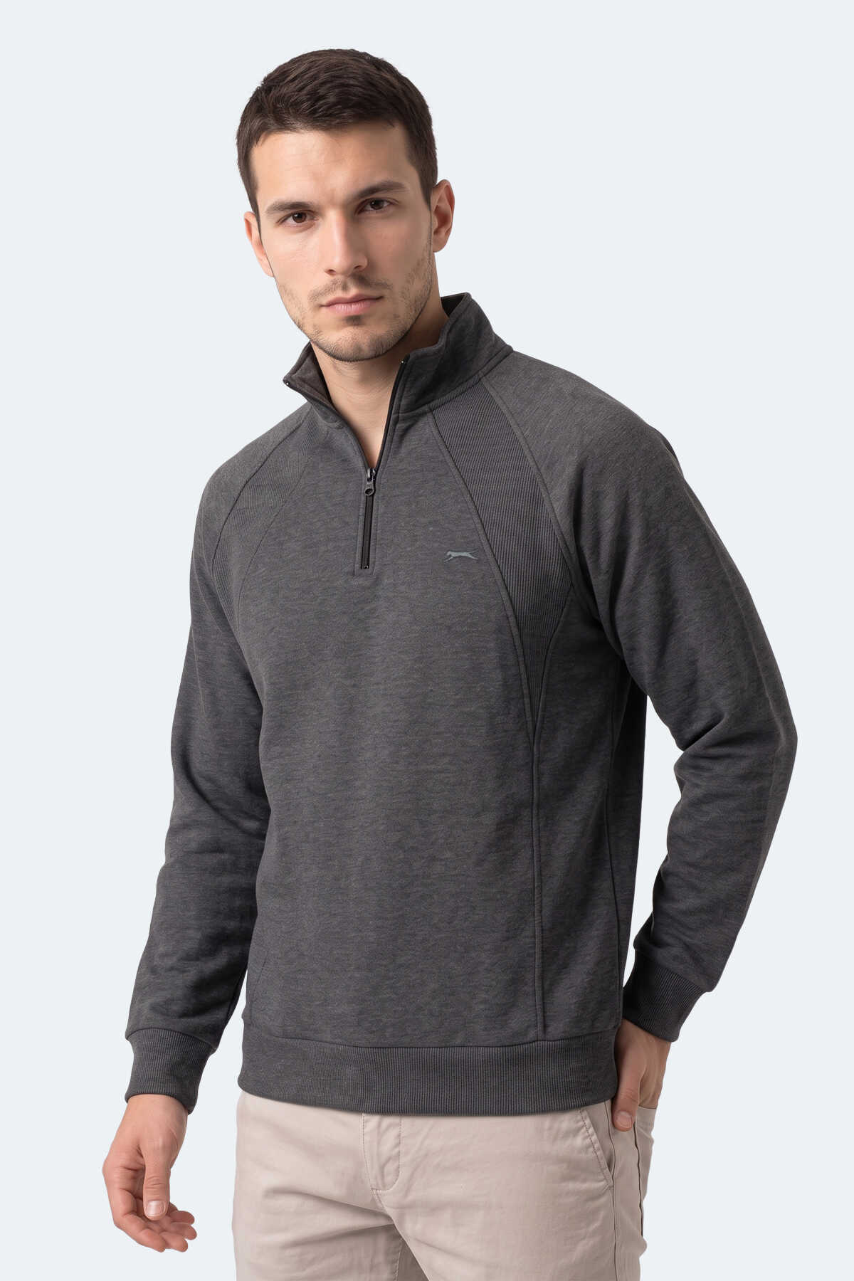 Slazenger MAVON I Erkek Dik Yaka Fermuarlı Antrasit Sweatshırt (1)