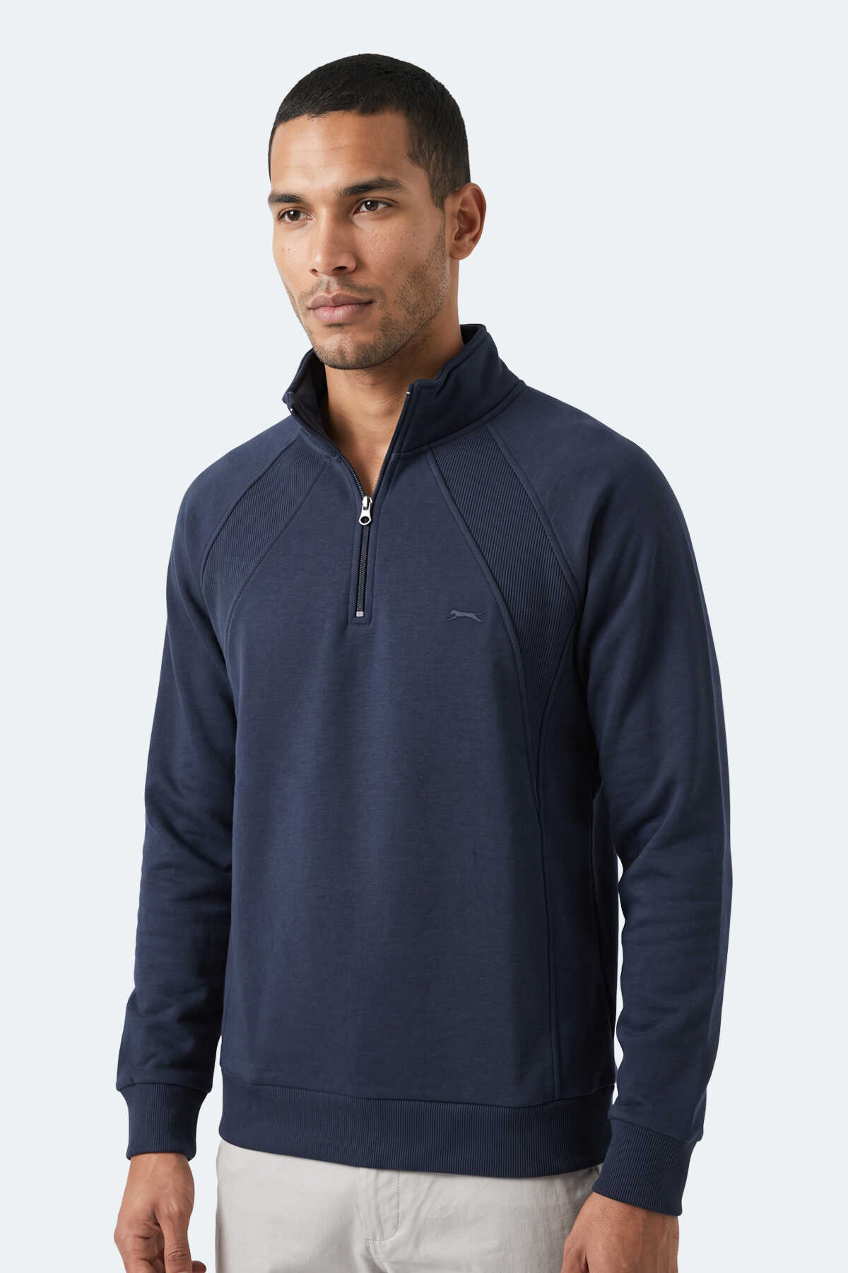 Slazenger MAVON I Erkek Dik Yaka Fermuarlı Lacivert Sweatshırt (1)