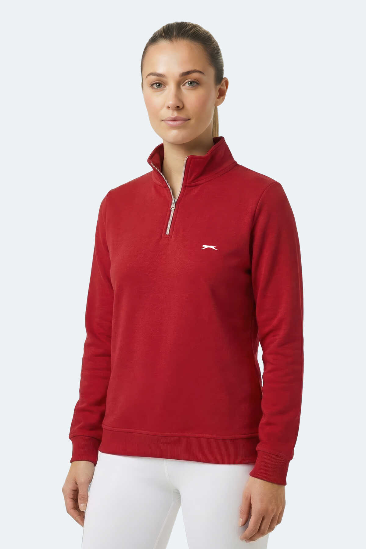 Slazenger - Slazenger MAXIS I Kadın Dik Yaka Fermuarlı Kırmızı Sweatshırt