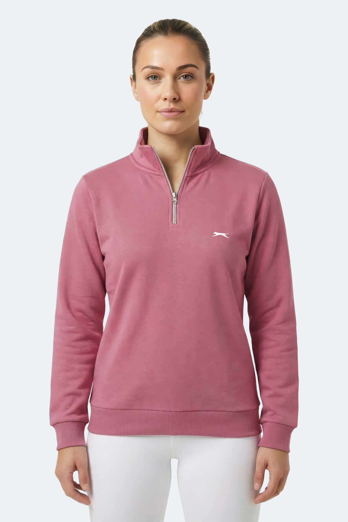 Slazenger - Slazenger MAXIS I Kadın Dik Yaka Fermuarlı Pembe Sweatshırt