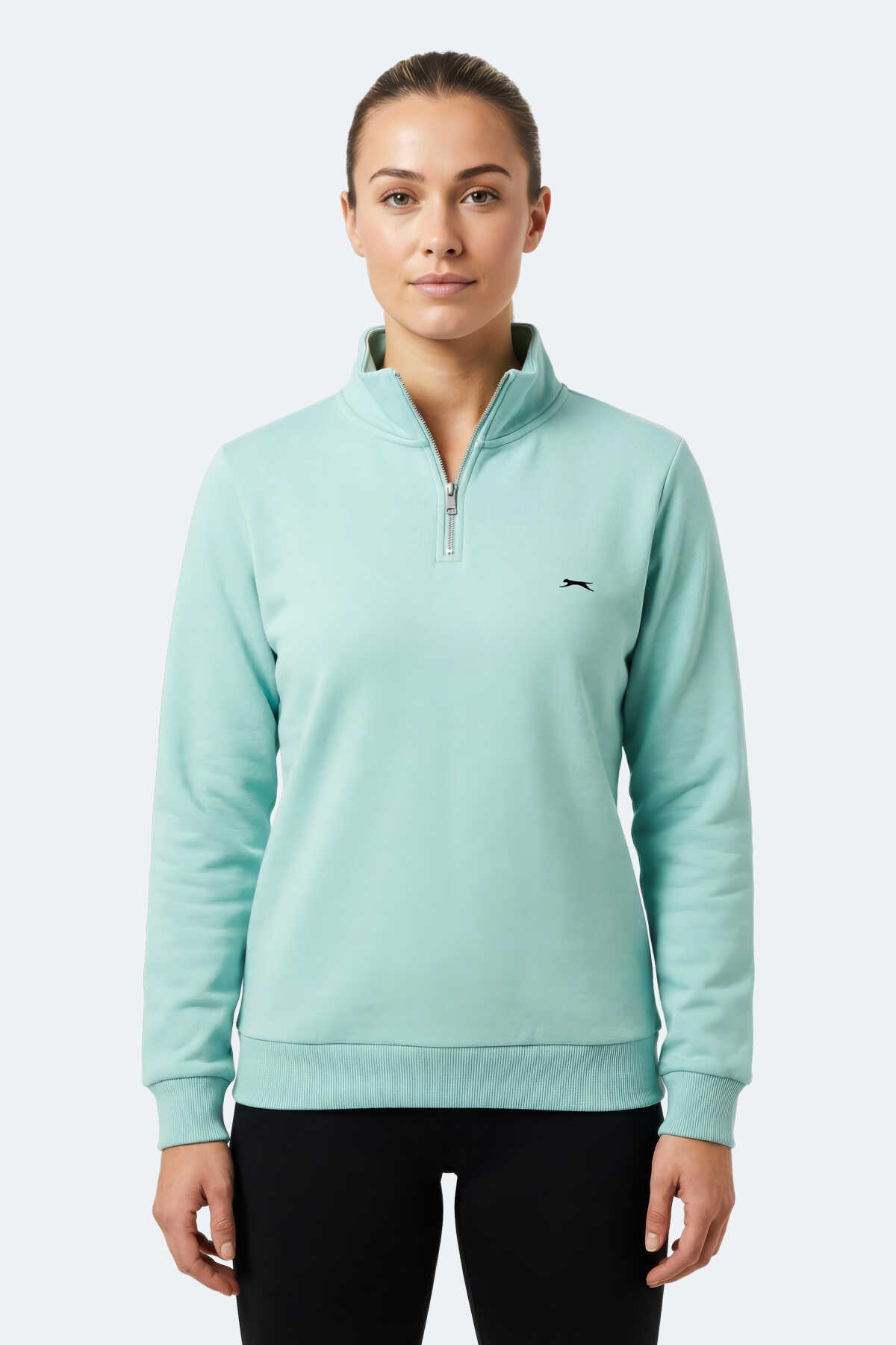 Slazenger - Slazenger MAXIS I Kadın Dik Yaka Fermuarlı Turkuaz Sweatshırt