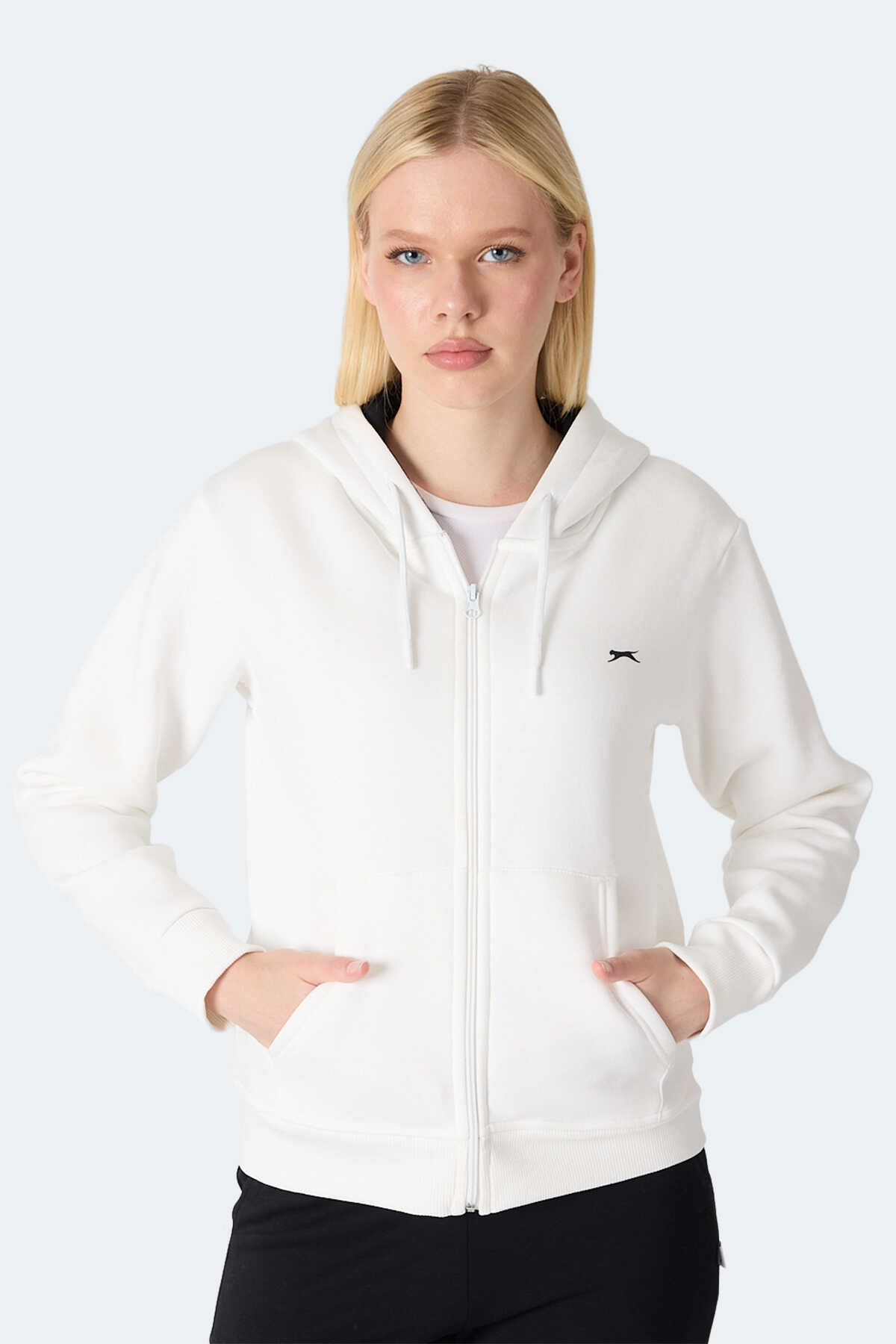 Slazenger MILIO I Kadın Fermuarlı Kapüşonlu Cepli Ekru Sweatshırt Slazenger MILIO I Kadın Fermuarlı Kapüşonlu Cepli Ekru Sweatshırt