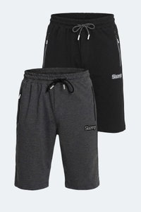 Slazenger - Slazenger NAGI IN 2 Lİ SET Erkek Siyah - Koyu Gri Şort