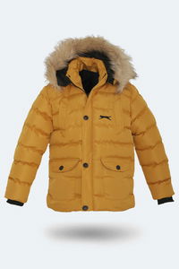 Slazenger - Slazenger NAPOLI Unisex Çocuk Kapüşonlu Şişme Hardal Mont & Kaban