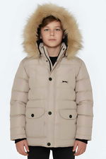 Slazenger - Slazenger NAPOLI Unisex Çocuk Kapüşonlu Şişme Taş Gri Mont & Kaban