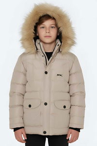 Slazenger - Slazenger NAPOLI Unisex Çocuk Kapüşonlu Şişme Taş Gri Mont & Kaban