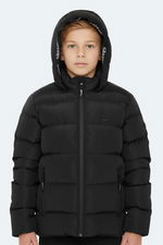 Slazenger - Slazenger NEONS Unisex Çocuk Kapüşonlu Şişme Siyah Mont & Kaban