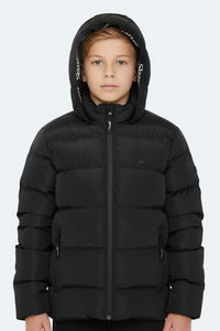 Slazenger - Slazenger NEONS Unisex Çocuk Kapüşonlu Şişme Siyah Mont & Kaban