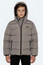 Slazenger - Slazenger NEONS Unisex Çocuk Kapüşonlu Şişme Taş Gri Mont & Kaban