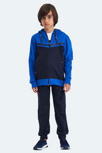 Slazenger - Slazenger NOON Erkek Çocuk Fermuarlı Kapüşonlu Cepli Lacivert / Saks Mavi Eşofman Takımı