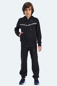 Slazenger - Slazenger NOON Unisex Çocuk Fermuarlı Kapüşonlu Cepli Siyah / Siyah Eşofman Takımı