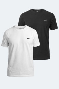 Slazenger - Slazenger NOTRON I 2 Lİ SET Erkek Beyaz - Siyah Tişört