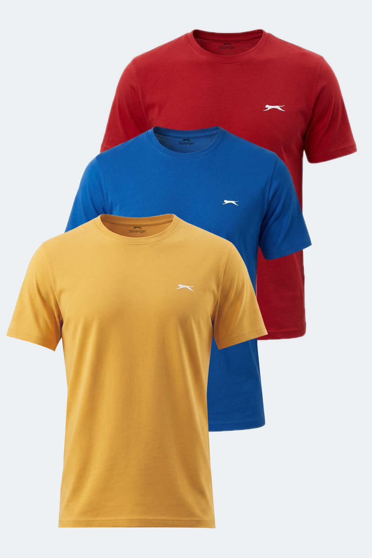 Slazenger - Slazenger NOTRON I 3 LÜ SET Erkek Sarı - Kırmızı - Saks Mavi Tişört