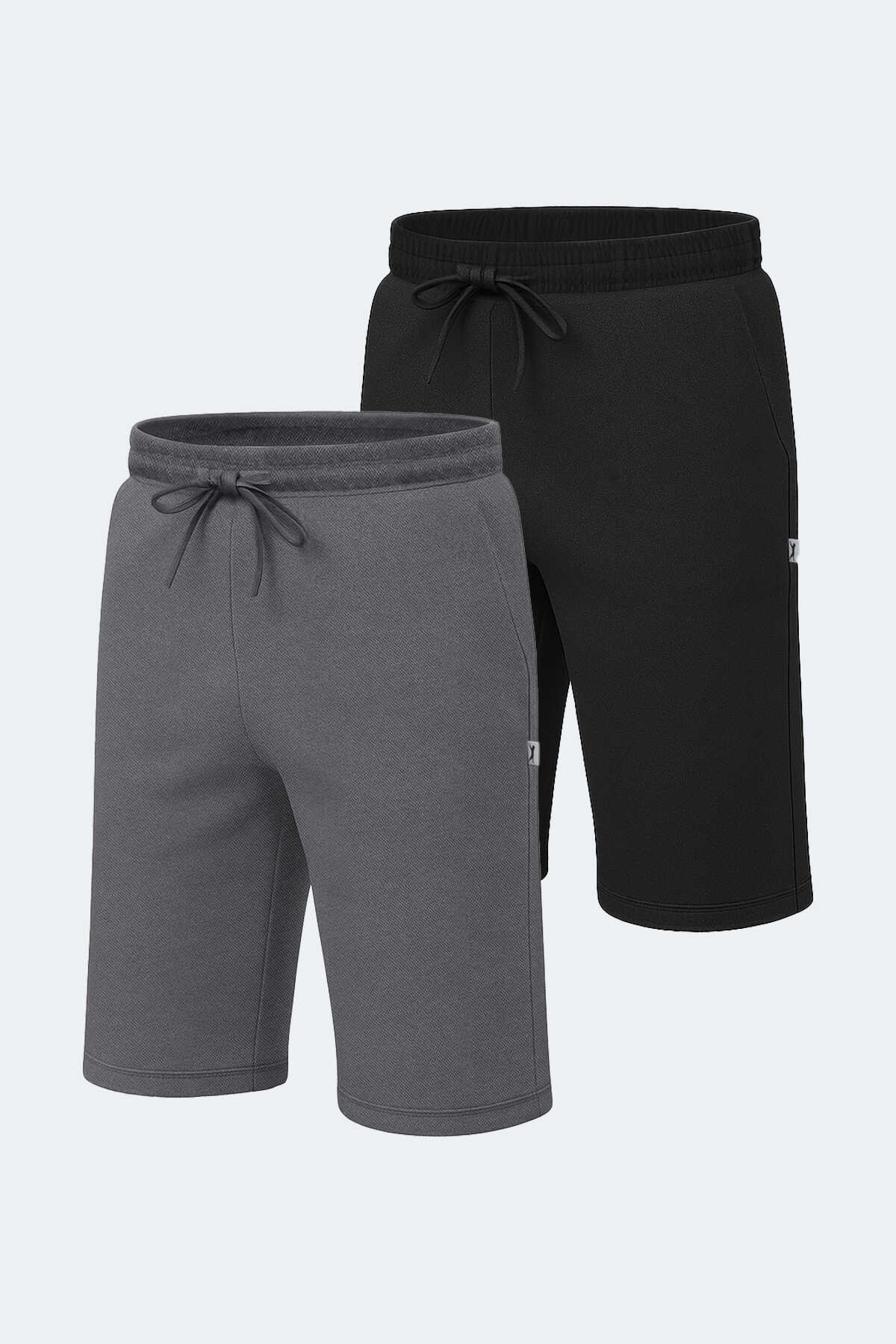 Slazenger - Slazenger NUKE 2li Set Erkek Şort Siyah - Koyu Gri