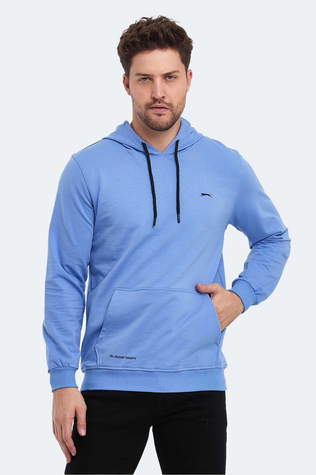 Slazenger - Slazenger OBRA IN Erkek Kapüşonlu Cepli Turkuaz Sweatshırt