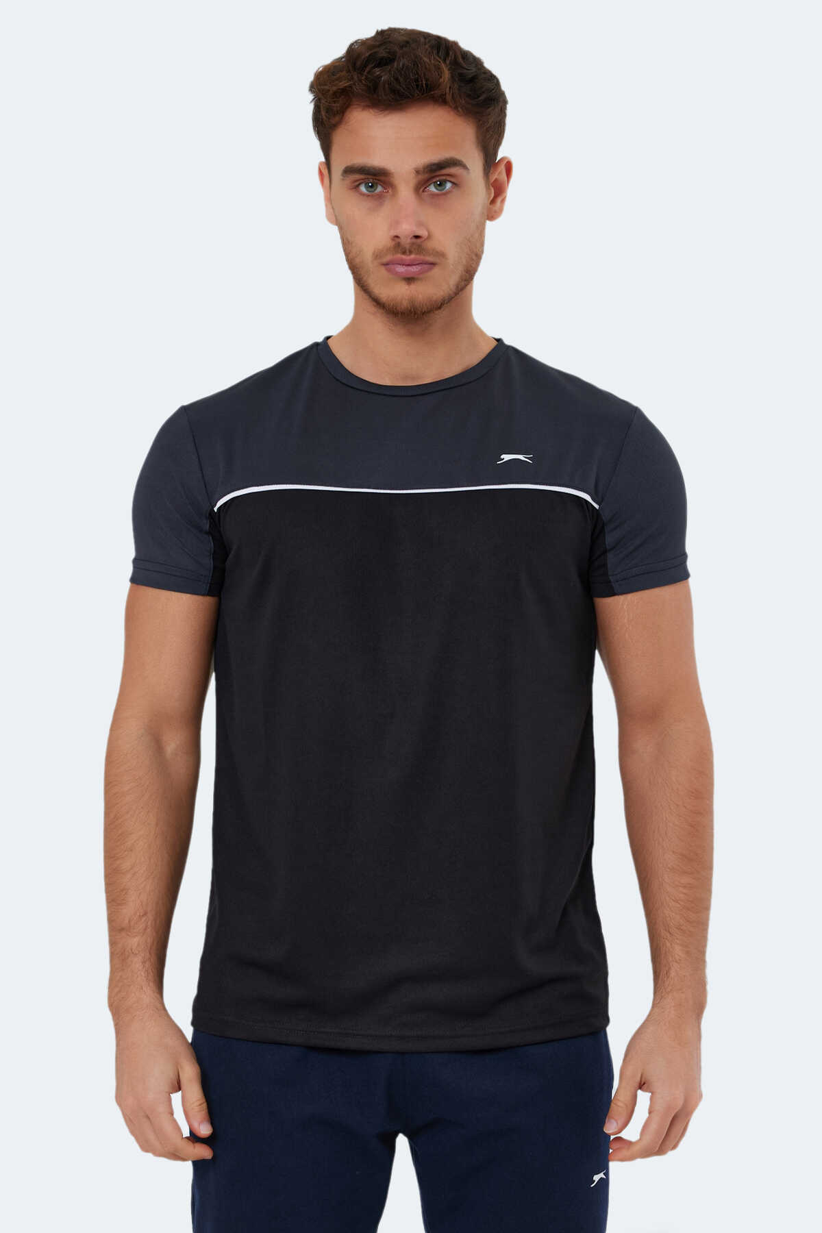Slazenger - Slazenger OBSERVE Erkek Siyah / Koyu Gri Tişört