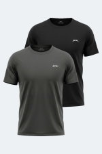 Slazenger - Slazenger ODALIS 2 Lİ SET Erkek Siyah - Koyu Gri Tişört
