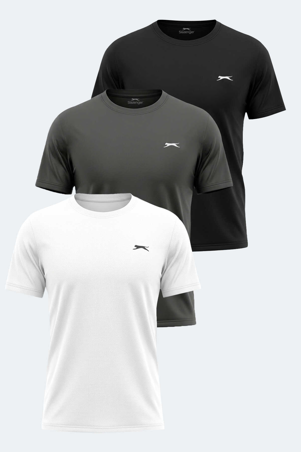 Slazenger - Slazenger ODALIS 3 LÜ SET Erkek Beyaz - Siyah - Koyu Gri Tişört