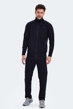Slazenger OKRAN IN Erkek Fermuarlı Dik Yaka Cepli Lacivert Eşofman Takımı 