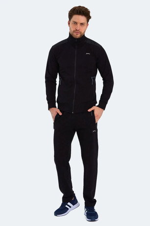 Slazenger OKRAN IN Erkek Fermuarlı Dik Yaka Cepli Siyah Eşofman Takımı 