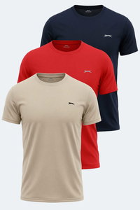 Slazenger - Slazenger OMAR KTN 3 LÜ SET Erkek Ekru - Lacivert - Kırmızı Tişört