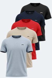 Slazenger - Slazenger OMAR KTN 5 Lİ SET Erkek Ekru - Siyah - Lacivert - Açık Gri - Kırmızı Tişört