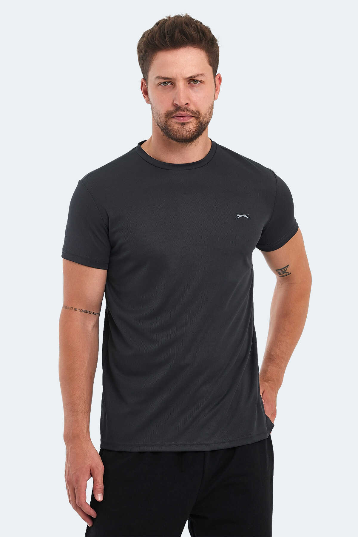 Slazenger - Slazenger OMAR KTN Erkek Koyu Gri Tişört