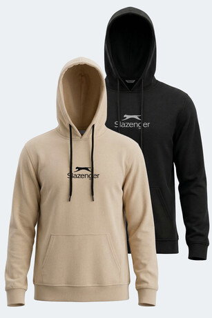 Slazenger ONCA 2 Lİ SET Erkek Kanguru Cepli Kapüşonlu Siyah - Bej Sweatshırt 