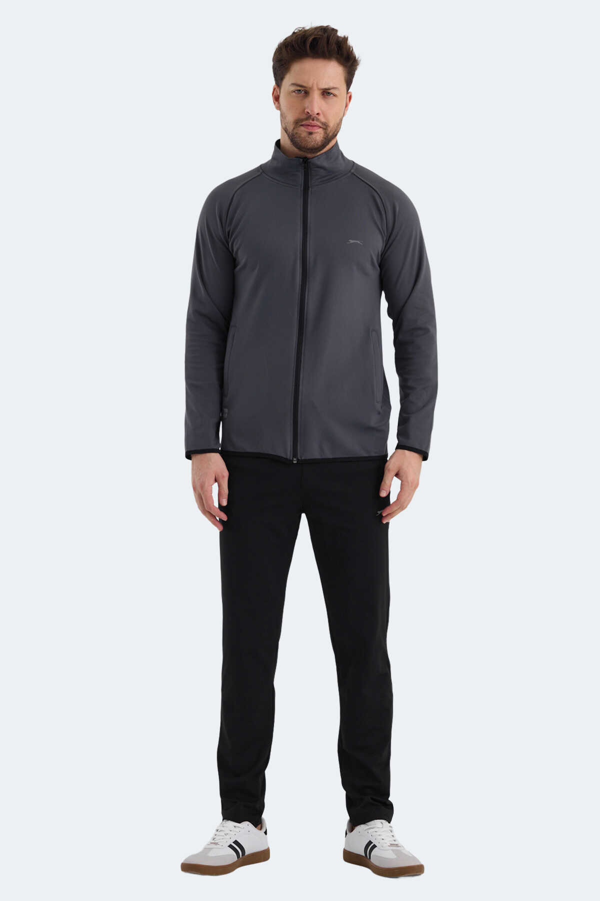 Slazenger - Slazenger ORRA IN Erkek Fermuarlı Dik Yaka Cepli Koyu Gri Eşofman Takımı