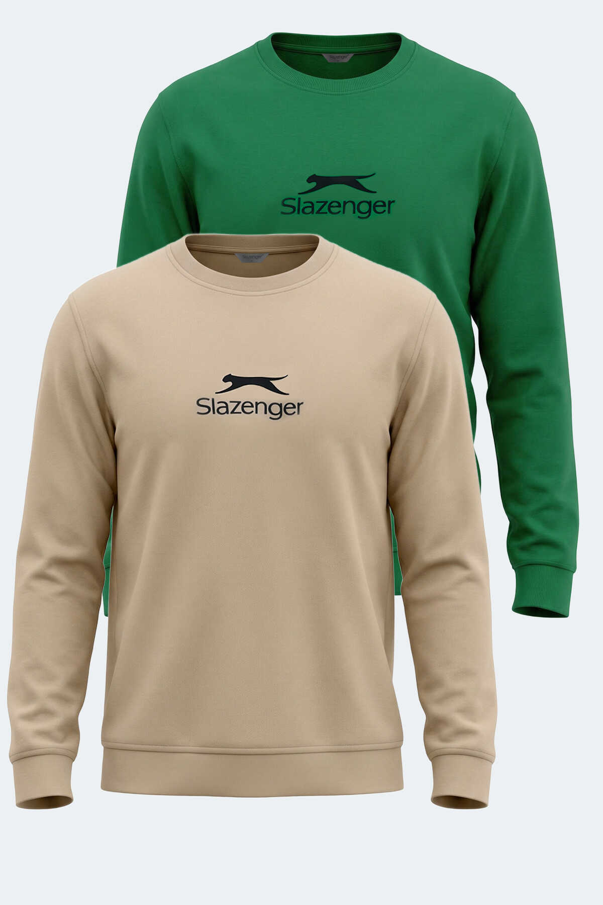 Slazenger - Slazenger ORTWIN 2 Lİ SET Erkek Beyaz - Yeşil Sweatshırt