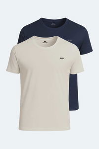Slazenger - Slazenger OSWIN 2 li Set Erkek Bej - Lacivert Tişört