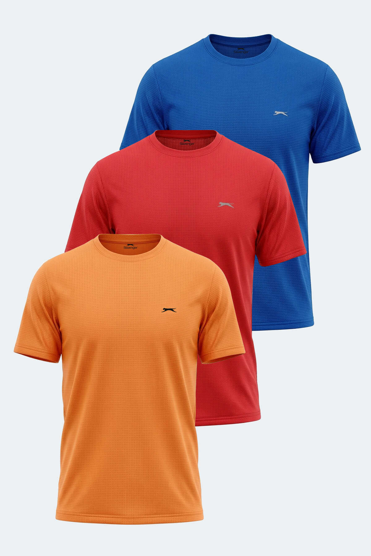 Slazenger - Slazenger OSWIN 3 lü Set Erkek Saks Mavi - Kırmızı - turuncu Tişört