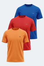Slazenger - Slazenger OSWIN 3 lü Set Erkek Saks Mavi - Kırmızı - turuncu Tişört