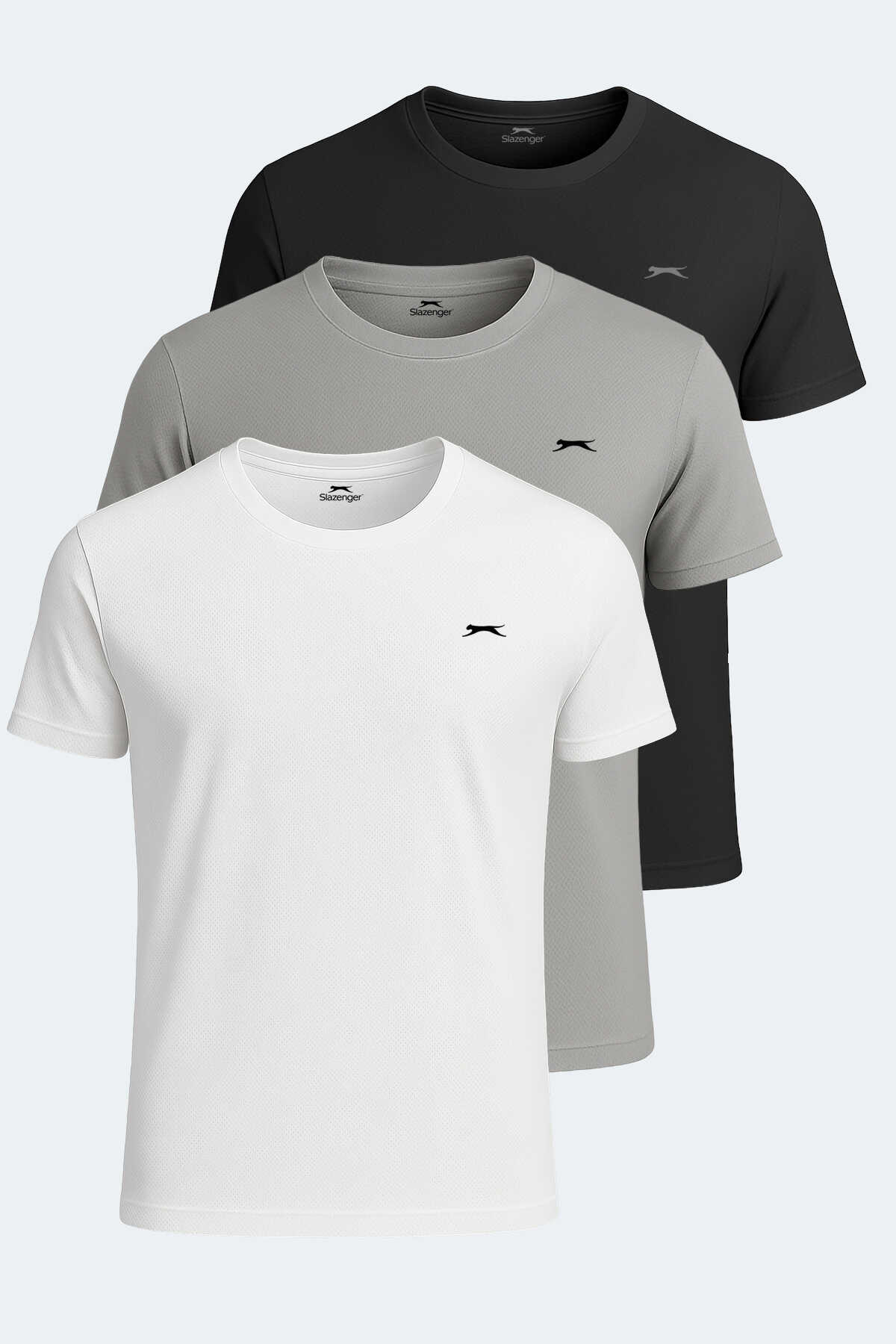 Slazenger - OSWIN 3lü Set Erkek Tişört Beyaz - Gri - Siyah